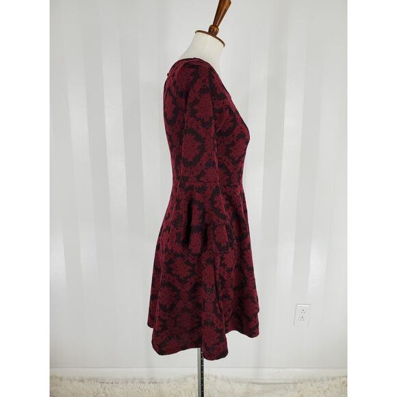 MY MICHELLE Women's Burgundy & Black Patterned Fit & Flare Dress Sz S - Picture 2 of 11